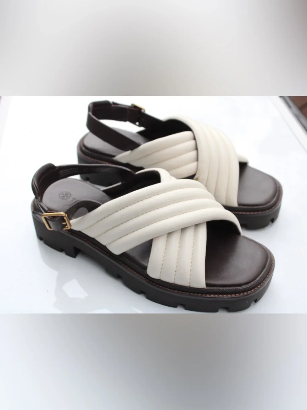 Tory Burch Quilted Leather Crisscross Slingback Lug Sandals